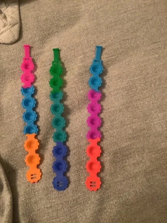 3 Colorful Silicone Pop Bracelet Fidgets - Pink, Blue, Green, Orange, Purple - Picture 2 of 3